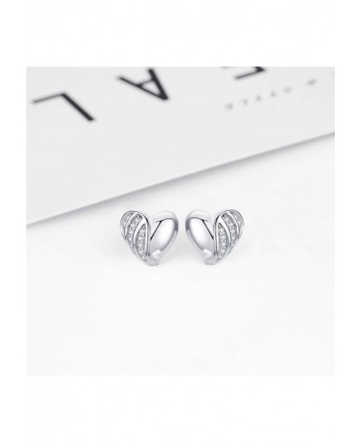 Heart Earrings For Women 925 Sterling Silver Cubic Zirconia Angle Wings Heart Shaped Hypoallergenic Small Stud Earrings 9mm $...