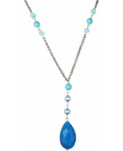 Blue Agate and Composed Turquiose Y Necklace. Assembled in The U.S.A. $12.83 Y-Necklaces