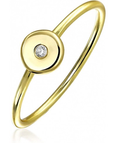 Minimalist CZ Flat Round Disc Circle 14K Gold Plated Sterling Silver Midi Knuckle Stackable Ring 1MM Band For Teen $7.72 Bands