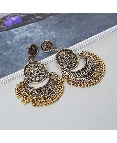 4 Pair Traditional Vintage Retro Antique Silver Gold Boho Bohemian Jewelry Ethnic Tribal Gypsy Engraved Hook Drop Dangle Jhum...