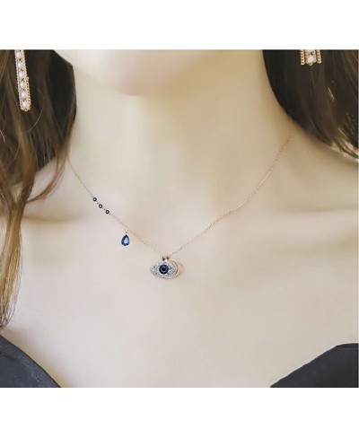 Gold Plated 5A + Square Crystal Zirconia Necklace for Women Evil Blue Crystal Eye Pendant Necklace Lucky Necklace for Women M...