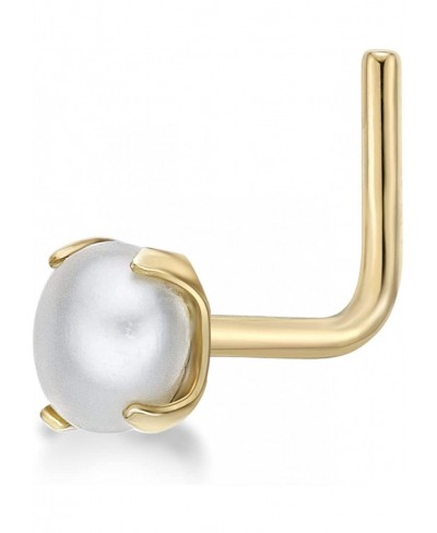 3 mm Fresh Water Pearl 20 Gauge L-Shape Stud Nose Ring for Women or Men in 14k Yellow Gold $33.96 Piercing Jewelry