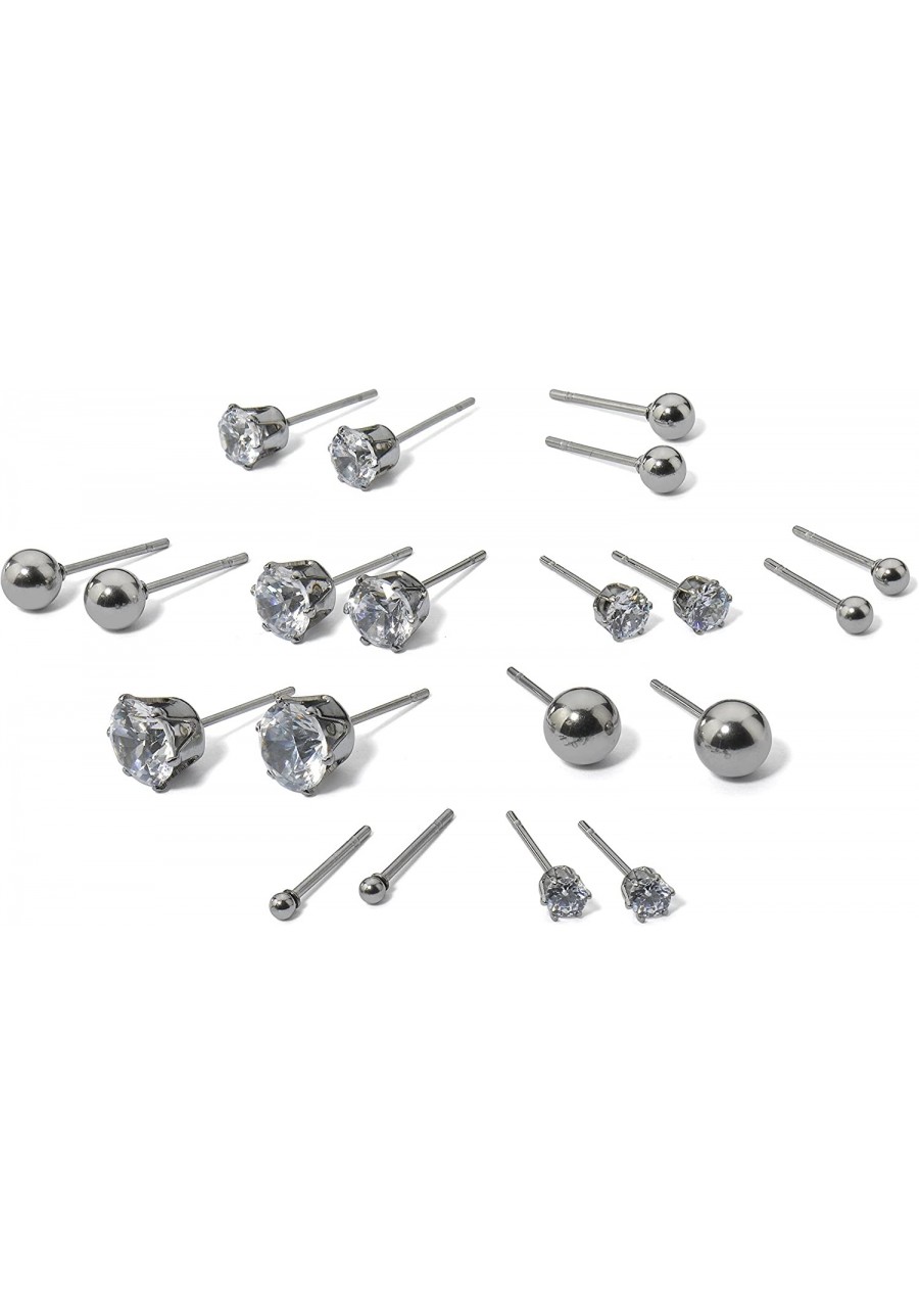 Set of 10 Pair Stud Earrings Stainless Steel Round Ball & White Cubic Zirconia Silver Tone $19.14 Ball