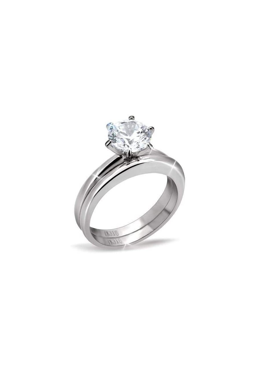 Women's Stainless Steel Round Cut Solitaire Engagement Wedding Set $31.61 Engagement Rings