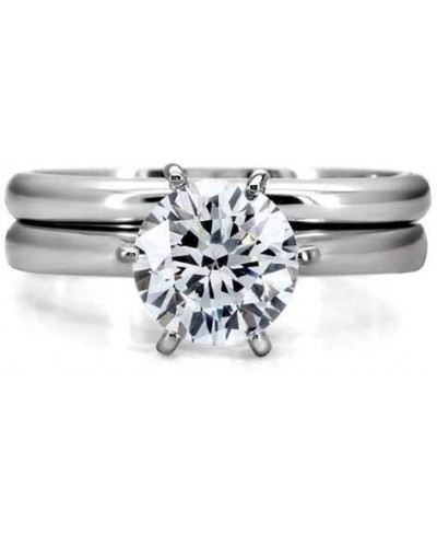 Women's Stainless Steel Round Cut Solitaire Engagement Wedding Set $31.61 Engagement Rings