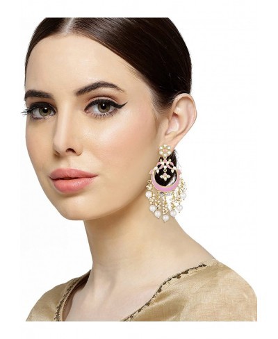 Ethnic Wedding Party Wear Faux Kundan Studded Enamel Drop Dangle Earrings with Beaded Tassels Traditional Fashion Jewelry for...