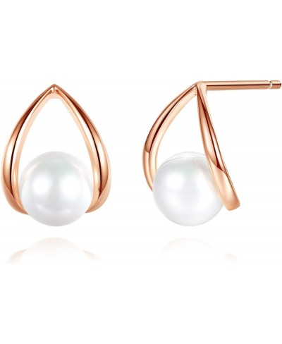 18K Rose Gold 6mm Shell Pearl Stud Earrings Sterling Silver Jewelry for Women $15.63 Stud