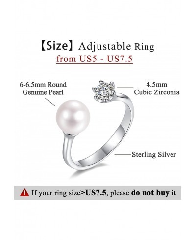 Pearl Ring Sterling Silver Rings for Women 925 Adjustable with Cubic Zirconia Open June Birthstone Rings for Teen Girls with ...