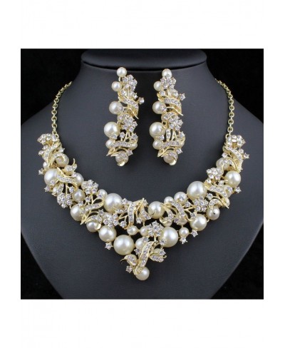 Bouquet Faux Pearl White Austrian Rhinestone Bib Necklace Earrings Set Prom N921 $18.96 Jewelry Sets