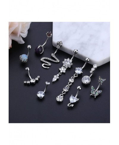 10Pcs 14G Belly Button Rings for Women Stainless Steel Devil Heart Snake Skull Clear CZ Navel Rings Barbell Body Piecing Jewe...