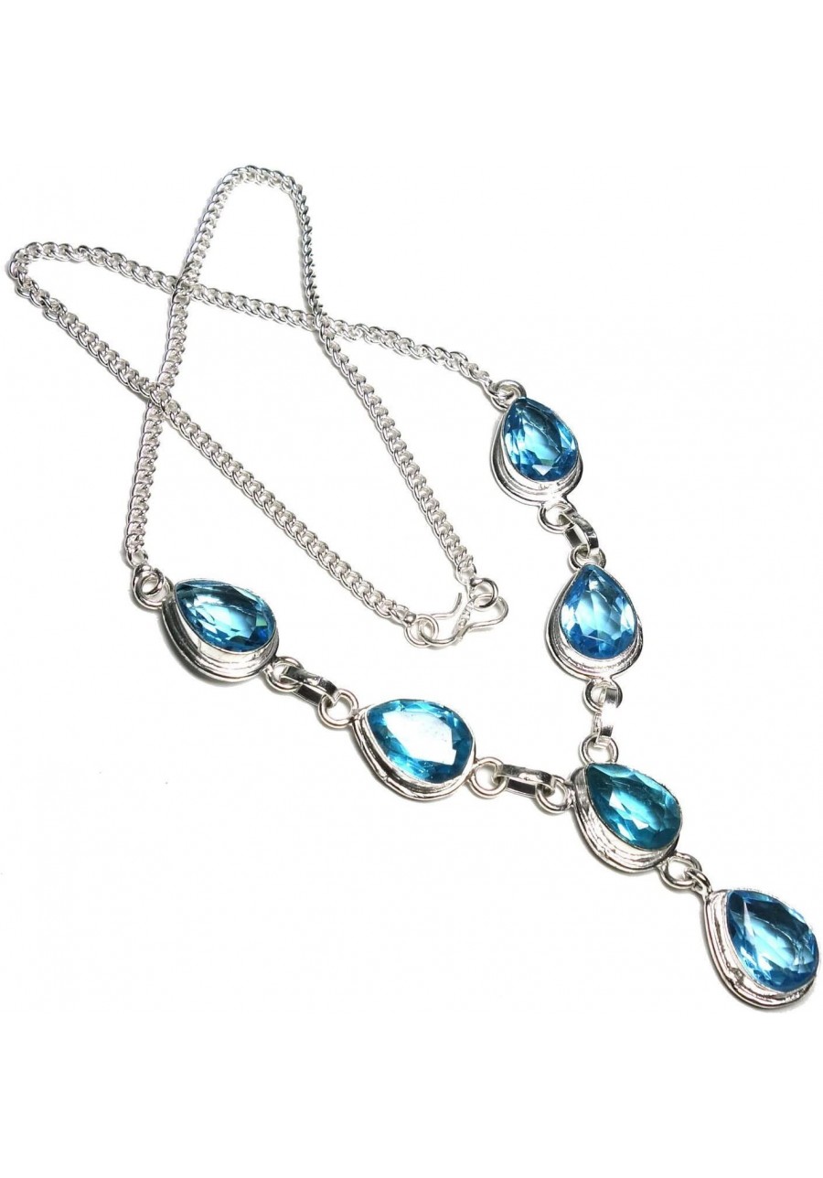 Faceted Blue Topaz Quartz Lavish Gemstone Handmade Jewelry Necklace 16-18 $25.45 Strands