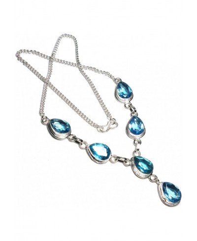 Faceted Blue Topaz Quartz Lavish Gemstone Handmade Jewelry Necklace 16-18 $25.45 Strands