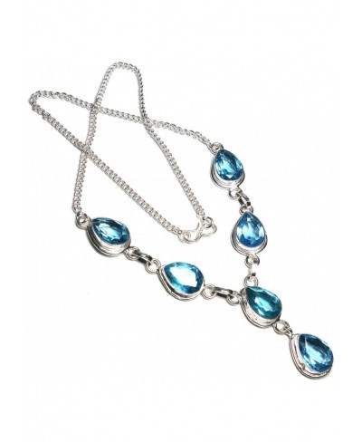 Faceted Blue Topaz Quartz Lavish Gemstone Handmade Jewelry Necklace 16-18 $25.45 Strands