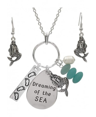 Long Sealife Nautical Theme Faux Sea Glass Cluster Charm Pendant Necklace & Earrings Set $27.03 Jewelry Sets