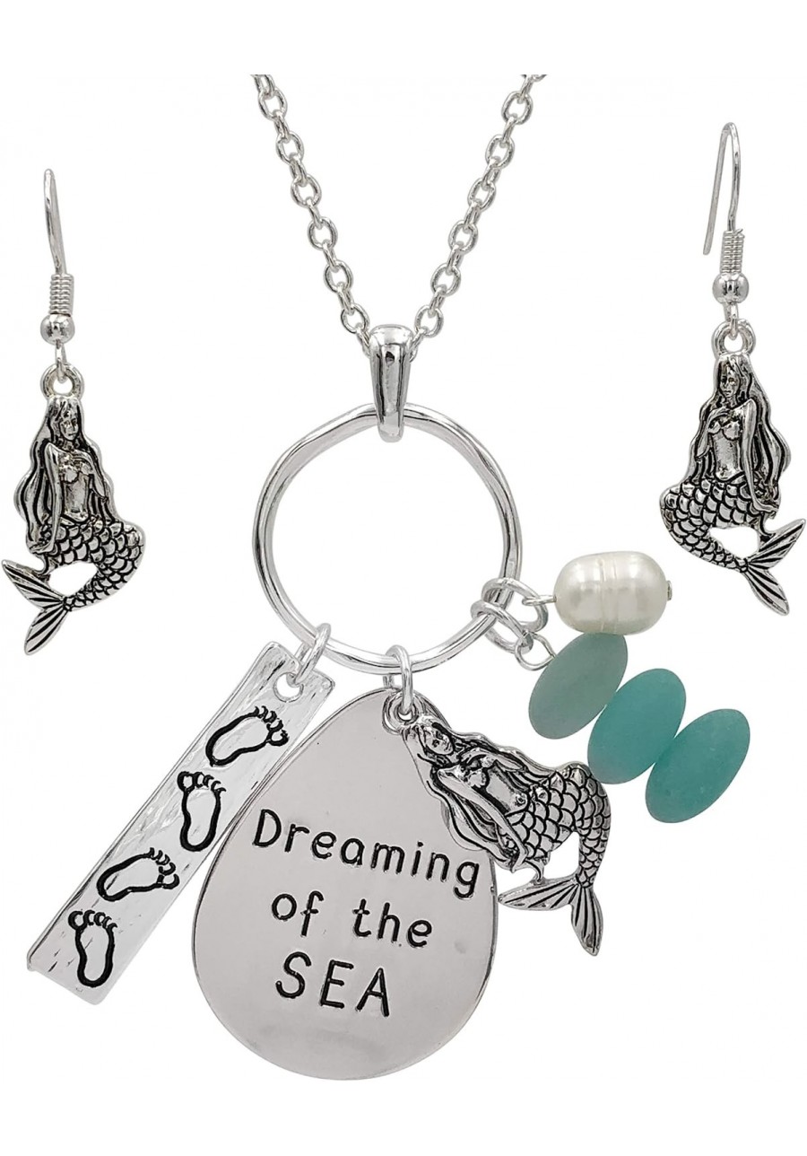 Long Sealife Nautical Theme Faux Sea Glass Cluster Charm Pendant Necklace & Earrings Set $27.03 Jewelry Sets