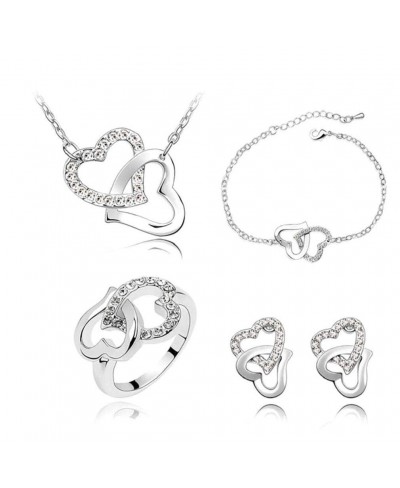 1 Set Diamond Crystal Necklace Earrings Bracelet Ring Heart-shaped Elegant Women Jewellery Set of Pendant (Silver) $9.14 Jewe...