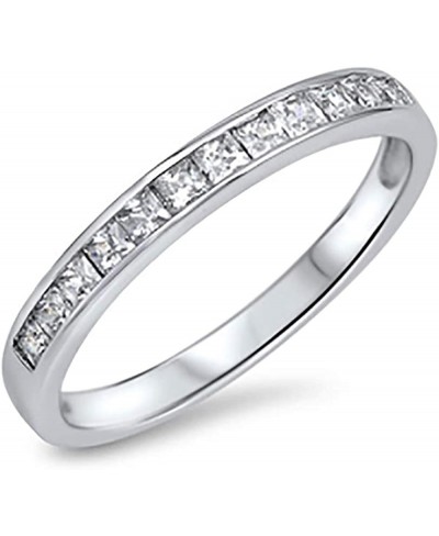Sterling Silver Wedding Ring Princess Cut Channel Set Wedding Band 3MM (Size 5 to 12) $20.27 Wedding Bands