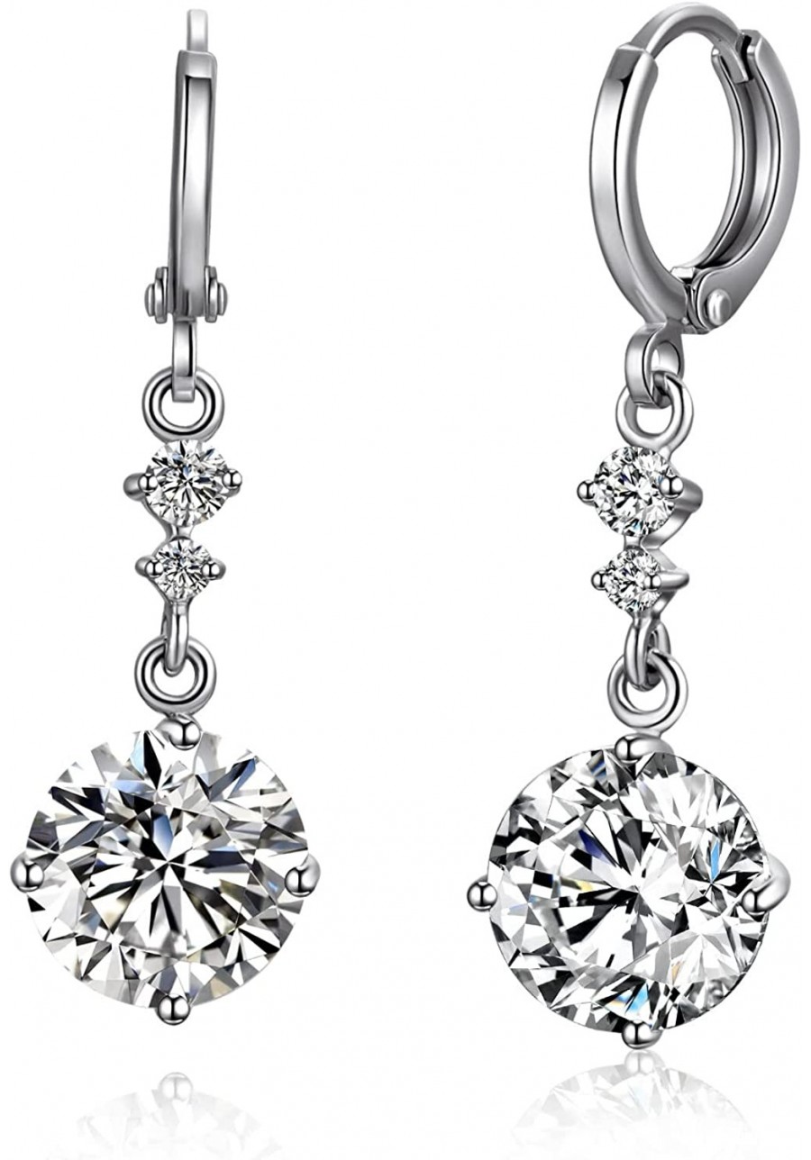 Drop Dangle Earrings Zirconia Design 18K White Gold Plated with Cubic Zirconia Hypoallergenic Hoops earring for Women and Gir...