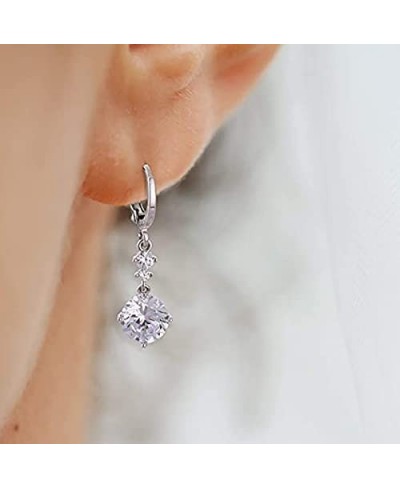 Drop Dangle Earrings Zirconia Design 18K White Gold Plated with Cubic Zirconia Hypoallergenic Hoops earring for Women and Gir...