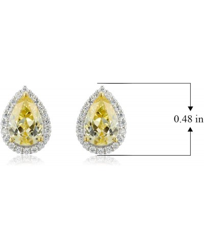 Rhodium Plated Silver Yellow Cubic Zirconia Pear Cut 9x6mm and White Cubic Zirconia Halo-Setting Stud Earrings $33.51 Stud