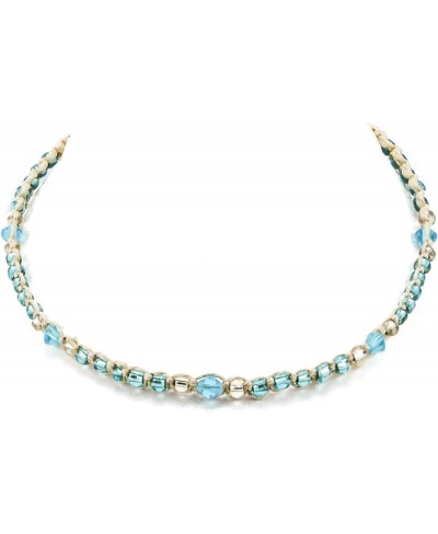 Hemp Choker Necklace with Turquoise Blue Glass Beads $15.26 Chokers