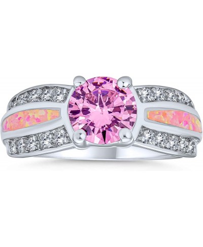 Unique Pink Created Opal Inlay Round Brilliant Cut Solitaire Engagement Ring For Women 925 Sterling Silver $20.46 Statement