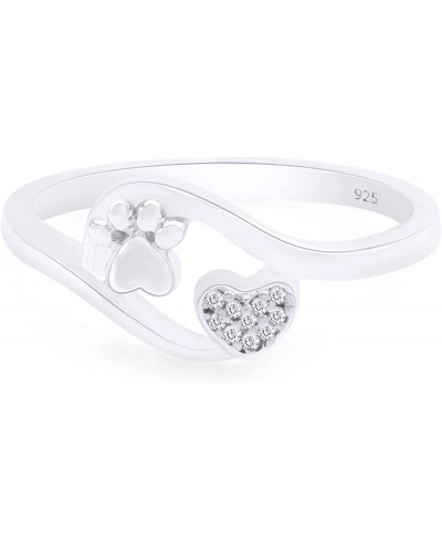 White Natural Diamond Accent Paw Print Heart Ring in 14k Gold Over Sterling Silver (I-J Color 0.03 Cttw) $43.68 Promise Rings