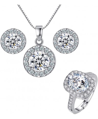 Women's Silver Alloy Metal Rhinestone Crystal Wedding Necklace Earring Finger Ring Pendent Charm Jewelry Set $16.72 Jewelry Sets