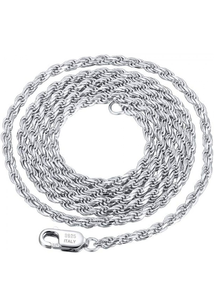 925 Sterling Silver 1.5MM Twisted Rope Diamond-Cut Link Chain Necklace with Rhodium Plating. Necklace Made in Italy (16 18 20...