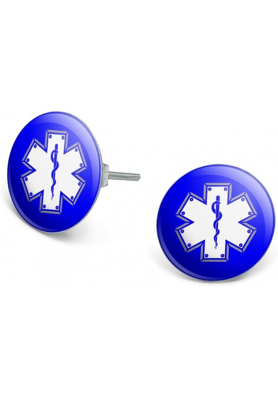 Star of Life Medical Health EMT RN MD Novelty Silver Plated Stud Earrings $10.61 Stud