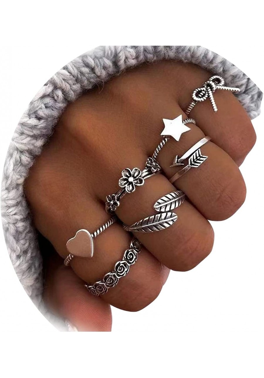 Knuckle Rings for Women Silver Vintage Stackable Rings Cute Flower Heart Star Bow Midi Finger Rings Set for Teen Girls $10.96...