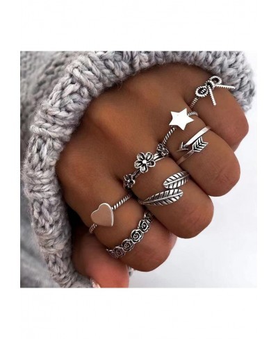 Knuckle Rings for Women Silver Vintage Stackable Rings Cute Flower Heart Star Bow Midi Finger Rings Set for Teen Girls $10.96...