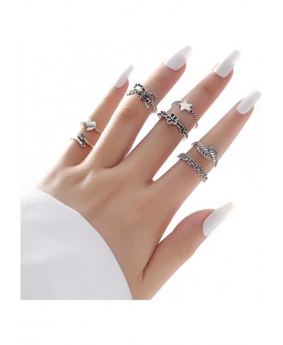 Knuckle Rings for Women Silver Vintage Stackable Rings Cute Flower Heart Star Bow Midi Finger Rings Set for Teen Girls $10.96...