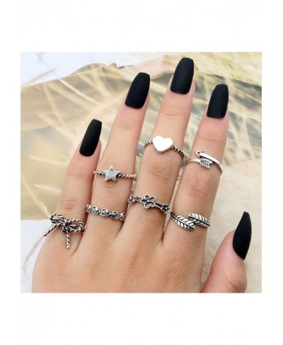 Knuckle Rings for Women Silver Vintage Stackable Rings Cute Flower Heart Star Bow Midi Finger Rings Set for Teen Girls $10.96...