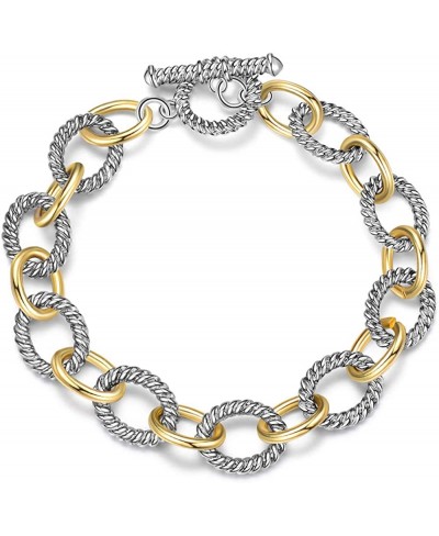 Link Bracelet for Women Two tone Circles Chain Silver and Gold Wire Cable Bangle Designer Inspired Bracelets $18.74 Bangle