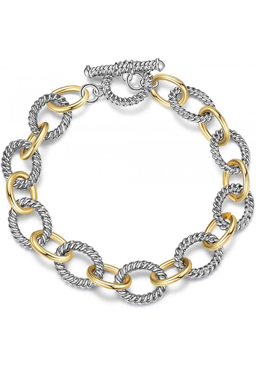 Link Bracelet for Women Two tone Circles Chain Silver and Gold Wire Cable Bangle Designer Inspired Bracelets $18.74 Bangle