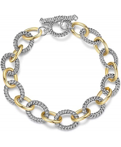 Link Bracelet for Women Two tone Circles Chain Silver and Gold Wire Cable Bangle Designer Inspired Bracelets $18.74 Bangle