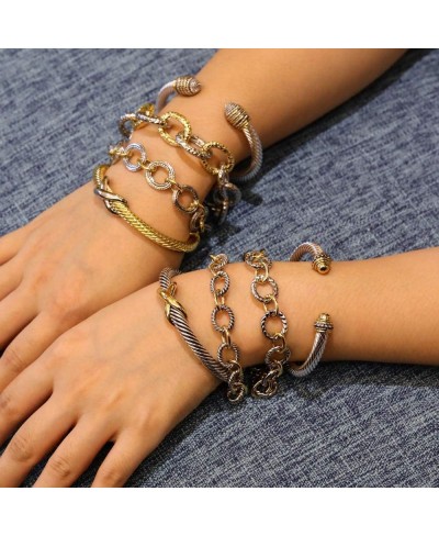 Link Bracelet for Women Two tone Circles Chain Silver and Gold Wire Cable Bangle Designer Inspired Bracelets $18.74 Bangle