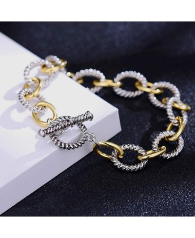 Link Bracelet for Women Two tone Circles Chain Silver and Gold Wire Cable Bangle Designer Inspired Bracelets $18.74 Bangle