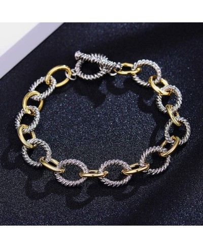 Link Bracelet for Women Two tone Circles Chain Silver and Gold Wire Cable Bangle Designer Inspired Bracelets $18.74 Bangle