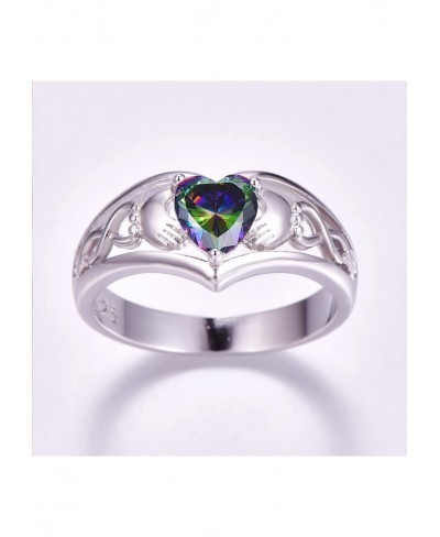 Dainty Heart Design Silver Plated Created Pink Blue White Topaz Cubic Zirconia Filled Love Promise Ring for Women $7.92 Bands