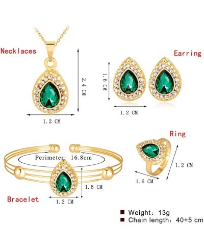 Dainty Teardrop Emerald Jewelry Set for Women Green Necklace and Rhinestone Earrings Set Faux Diamond Party Prom Bridal Jewel...