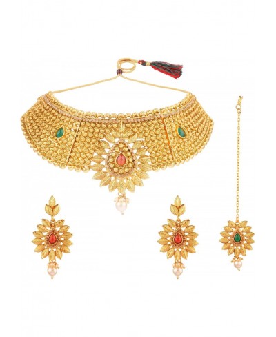 Indian Bollywood Traditional Kundan Faux Pearl Wedding Choker Necklace Earrings Maangtikka Jewelry set $24.51 Jewelry Sets