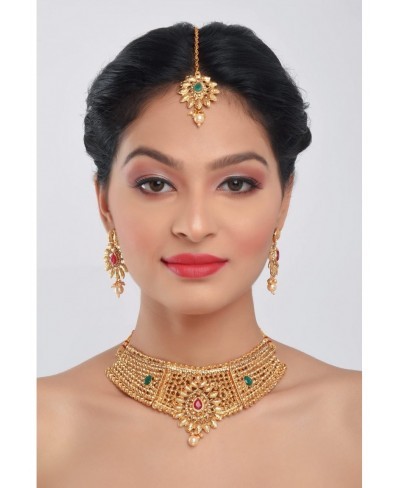 Indian Bollywood Traditional Kundan Faux Pearl Wedding Choker Necklace Earrings Maangtikka Jewelry set $24.51 Jewelry Sets