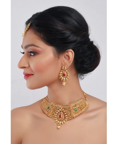 Indian Bollywood Traditional Kundan Faux Pearl Wedding Choker Necklace Earrings Maangtikka Jewelry set $24.51 Jewelry Sets