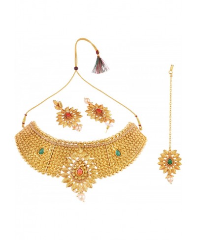 Indian Bollywood Traditional Kundan Faux Pearl Wedding Choker Necklace Earrings Maangtikka Jewelry set $24.51 Jewelry Sets