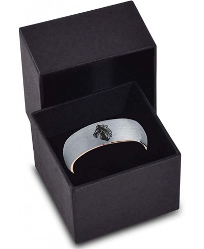 Bronco Horse Horses Equestrian Equine Equidae Ring - Tungsten Band 8mm - Men - Women - 18k Rose Gold Step Bevel Edge - Yellow...