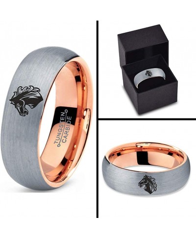 Bronco Horse Horses Equestrian Equine Equidae Ring - Tungsten Band 8mm - Men - Women - 18k Rose Gold Step Bevel Edge - Yellow...