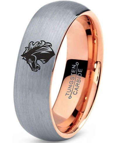 Bronco Horse Horses Equestrian Equine Equidae Ring - Tungsten Band 8mm - Men - Women - 18k Rose Gold Step Bevel Edge - Yellow...