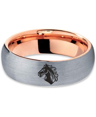 Bronco Horse Horses Equestrian Equine Equidae Ring - Tungsten Band 8mm - Men - Women - 18k Rose Gold Step Bevel Edge - Yellow...